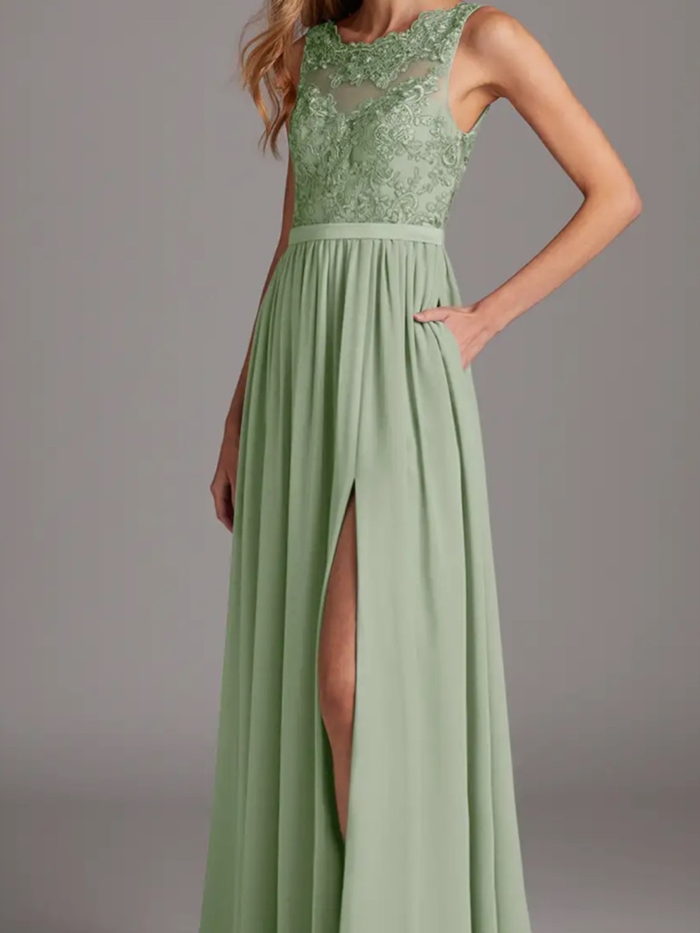 Azazie Sage Lace-Back Chiffon Maxi Dress